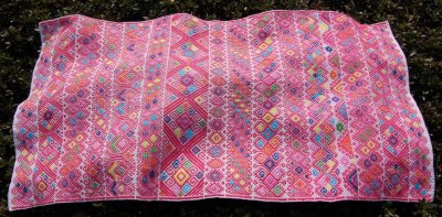 画像1: メキシコ刺繍布-ピンク（デラックス）