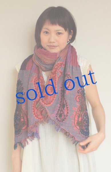 画像4: 軽いウールガーゼの刺繍ストール (4)