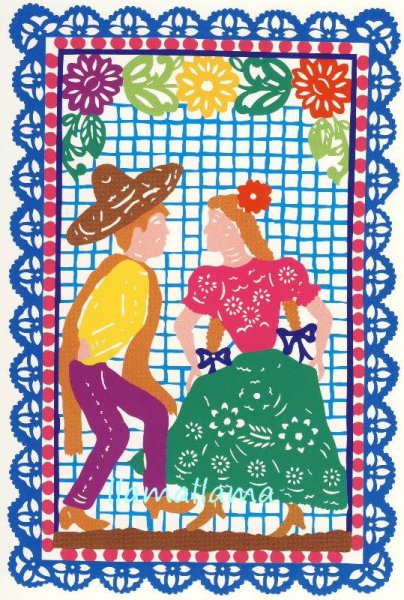 画像1: グリーティングカード「メキシコの切り絵(ダンス）」 (1)