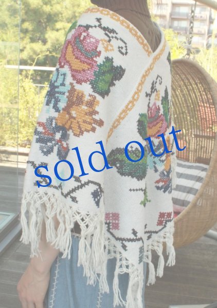 画像4: プエブラ州の刺繍ポンチョ (4)