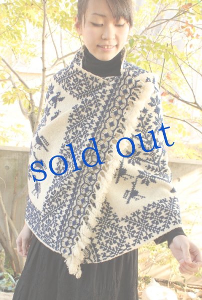 画像4: llamallamaオリジナル手織りウールケープショール (4)