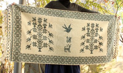 画像1: llamallamaオリジナル手織りウールケープショール