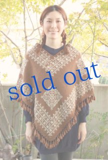 羊毛100%ウールのメキシコポンチョ刺繍入り手織り手紬糸