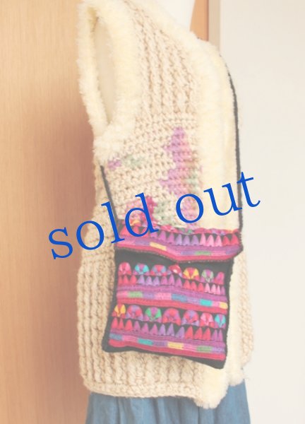 画像2: 手つむぎ・手織りウールの刺繍ポシェット (2)