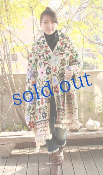 画像4: 刺繍大判ショール手織りウール (4)