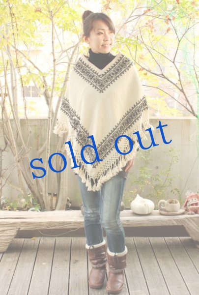 画像2: プエブラ州の刺繍ポンチョ黒刺繍 (2)