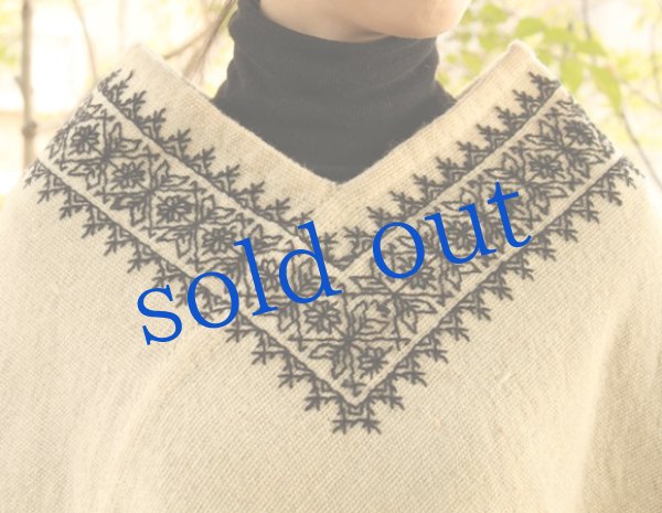 画像5: プエブラ州の刺繍ポンチョ黒刺繍 (5)