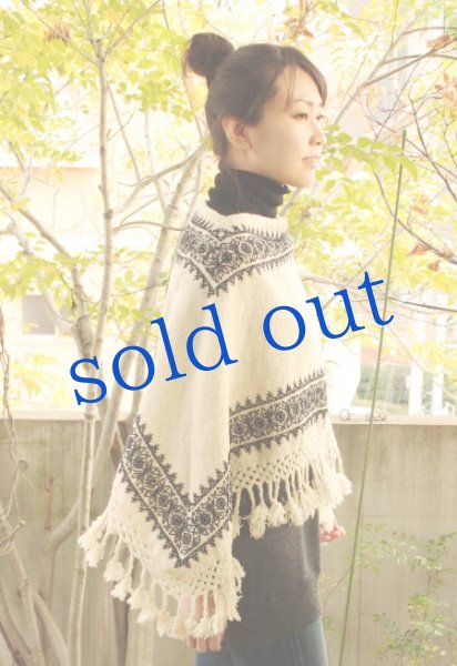 画像3: プエブラ州の刺繍ポンチョ黒刺繍 (3)