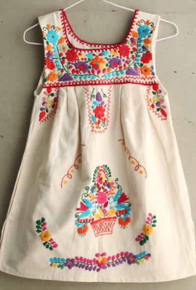画像1: メキシコ刺繍のノースリーブワンピース