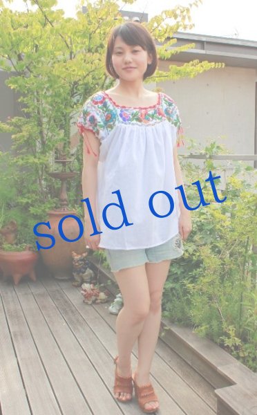 画像3: プエブラ州のビーズ刺繍ブラウス (3)