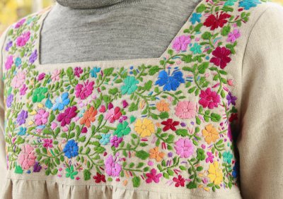 画像3: リネン生地のメキシコ刺繍7分袖ワンピース