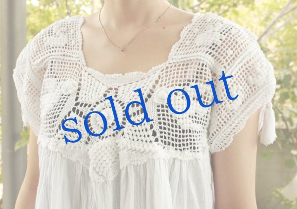 画像5: 手編みクロシェレースのガーゼトップス (5)