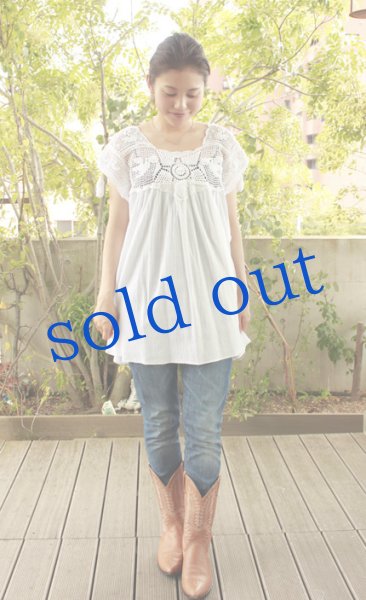 画像3: 手編みクロシェレースのガーゼトップス (3)