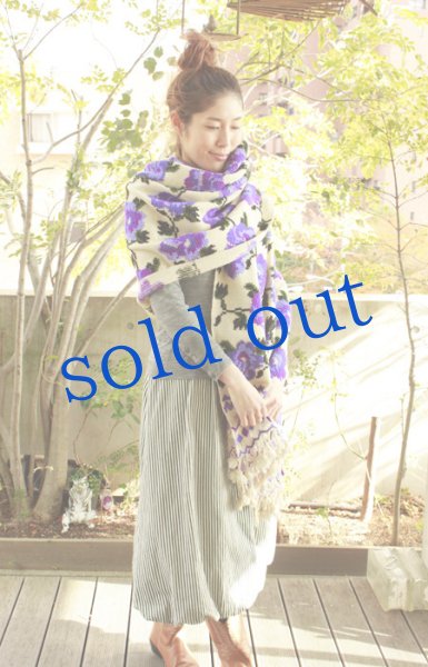 画像3: 刺繍大判ショール手織り羊毛100％ (3)