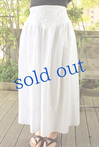 画像2: メキシコ刺繍「チアパス」マンタ生地スカート (2)