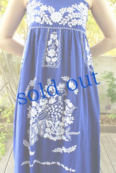 画像3: マキシ丈のメキシカン刺繍キャミソールワンピース (3)