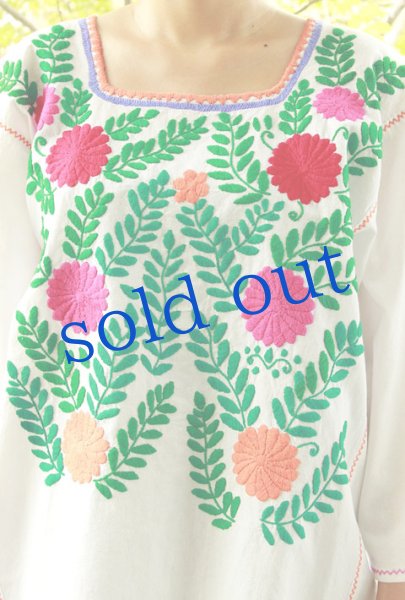 画像2: メキシコ刺繍長そでブラウス「チアパス」   (2)