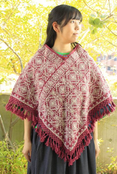 画像2: 手織り・手刺繍プエブラ州のポンチョ  (2)