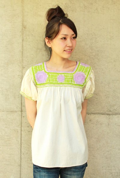 画像1: メキシコ刺繍長そでブラウス「チアパス」 　