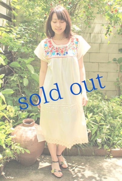 画像1: ゴージャス刺繍メキシコワンピース　 (1)