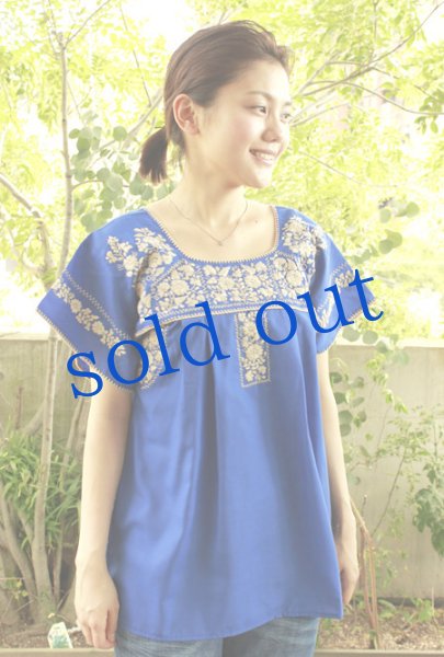 画像3: プエブラ刺繍細かいデザインの半袖トップス (3)