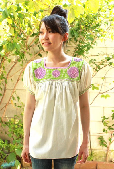 画像1: メキシコ刺繍ブラウス「チアパス」