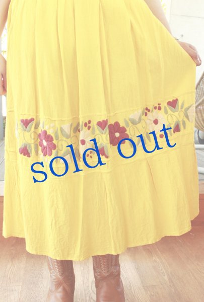 画像2: メキシコ刺繍「チアパス」マンタ生地スカート  (2)