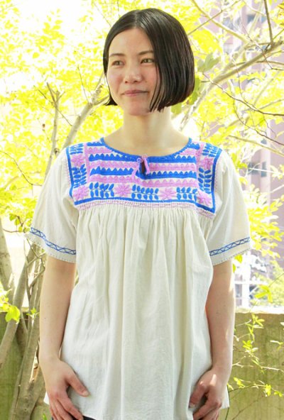 画像1: メキシコ刺繍長そでブラウス「チアパス」 　