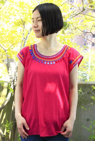 画像2: メキシコ刺繍７分袖ブラウス「チアパス」  (2)