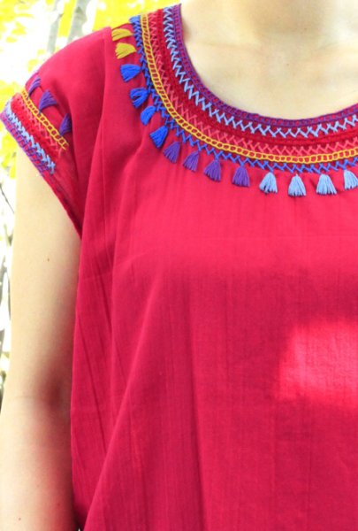 画像1: メキシコ刺繍７分袖ブラウス「チアパス」  (1)