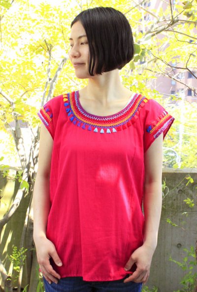 画像1: メキシコ刺繍７分袖ブラウス「チアパス」 