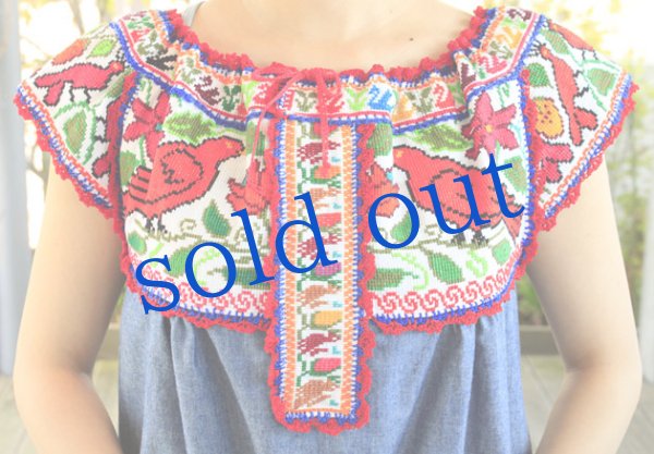 画像5: クロスステッチ刺繍のダンガリーワンピース (5)