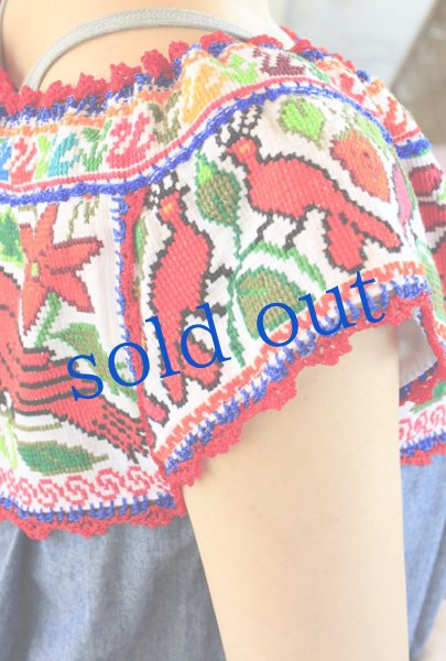 画像4: クロスステッチ刺繍のダンガリーワンピース (4)