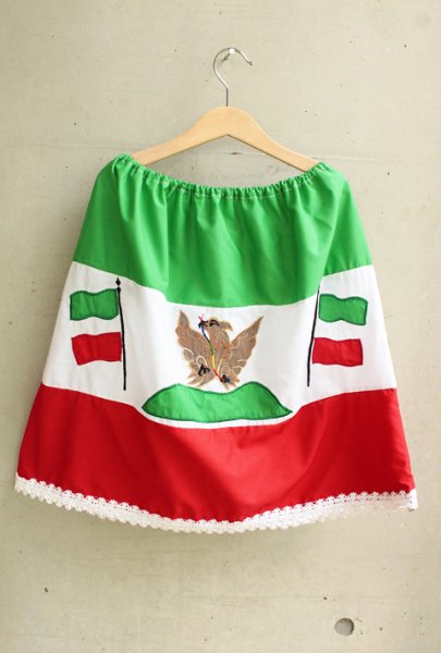 画像1: メキシコ国旗柄のパッチワーク刺繍スカート (1)