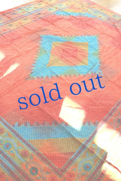 画像1: インドブロックプリントと刺し子刺繍のマルチカバー (1)