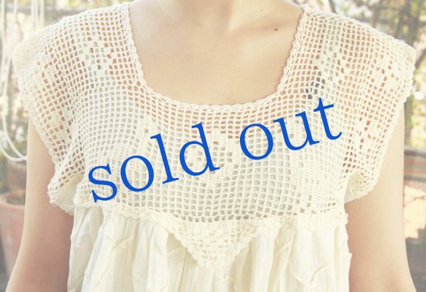 画像5: 手編みクロシェレースのガーゼワンピ (5)