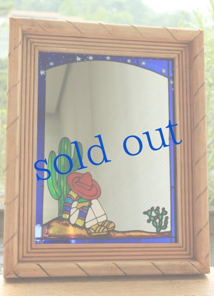 画像1: メキシカンデザイン木製枠ステンドペイント鏡 (1)