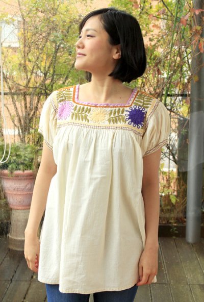 画像2: メキシコ刺繍長そでブラウス「チアパス」 