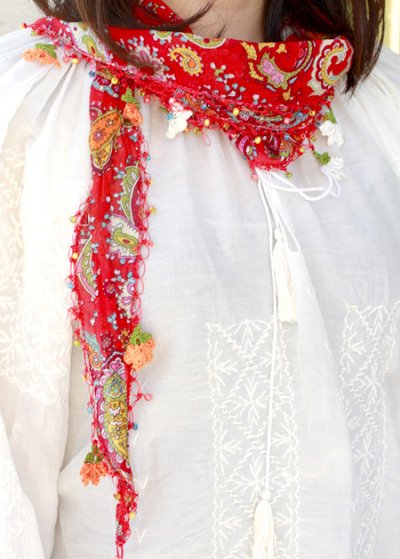 画像1: トルコ手編みオヤ付きスカーフ