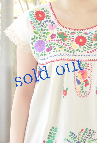 画像2: 定番メキシコ刺繍レース袖ワンピース (2)