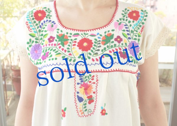 画像5: 定番メキシコ刺繍レース袖ワンピース (5)