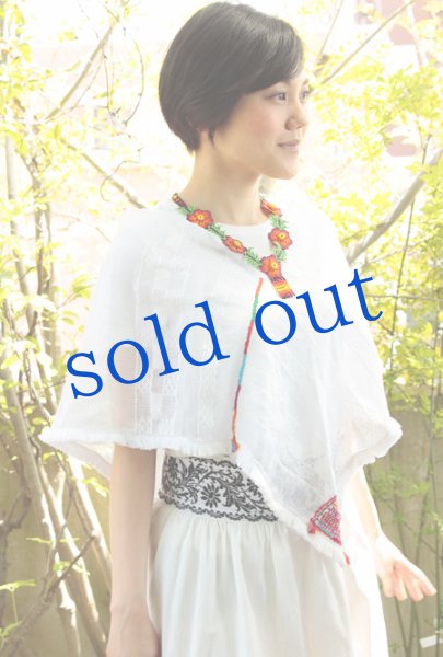 画像4: プエブラ州の縫い取り織ポンチョショール (4)