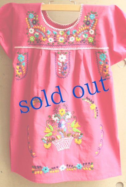 画像2: メキシコ刺繍のチュニックワンピース  (2)
