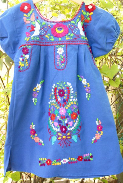 画像1: メキシコ刺繍のチュニックワンピース　 (1)