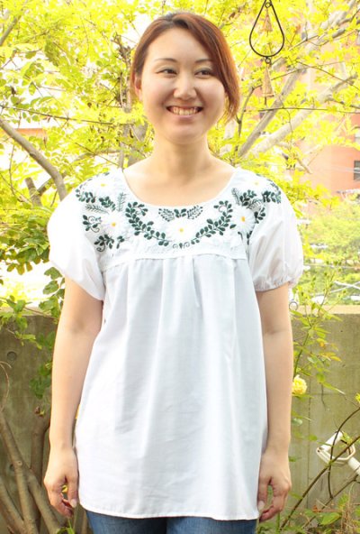 画像1: 定番メキシコ刺繍ブラウス