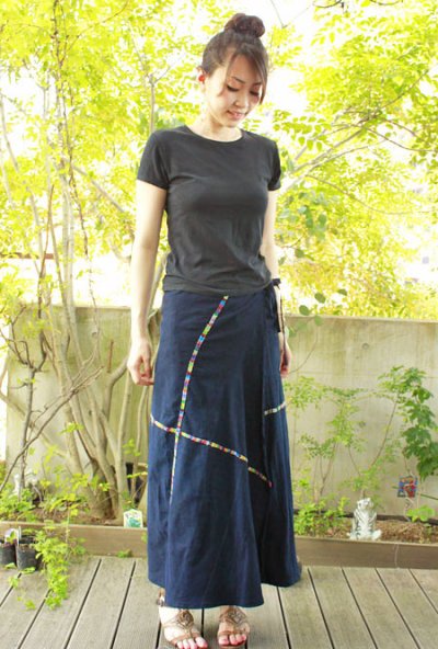 画像2: 藍の織と刺繍のインディアンスカート