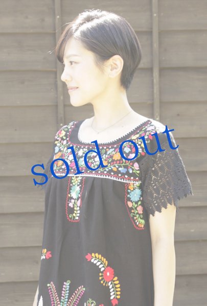 画像3: マンタ生地のメキシコ刺繍ワンピース  (3)