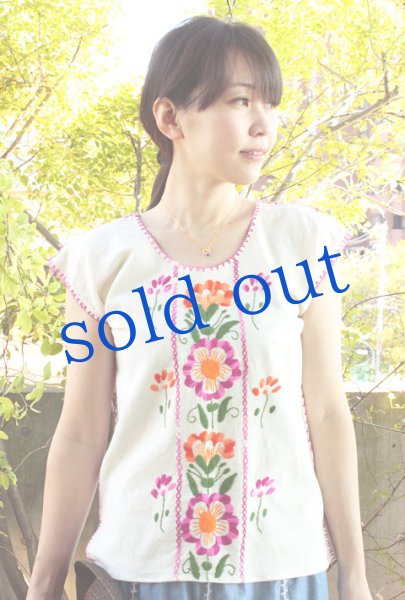 画像1: メキシコ刺繍ウィピルトップス (1)