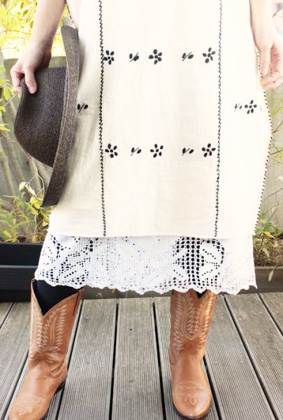 画像1: 手編みクロシェレースのペチコート (1)