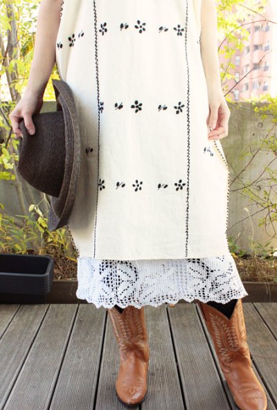 画像1: 手編みクロシェレースのペチコート